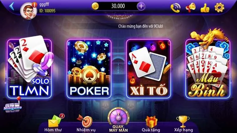 9club – thiên đường game bài trực tuyến 3D đổi thưởng uy tín 2 Game bài khá đa dạng
