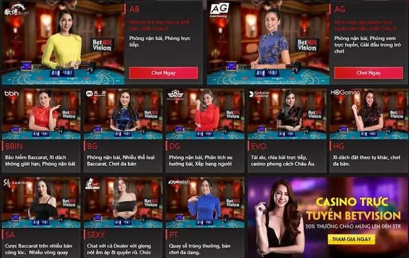 Betvision: Tổng quan về sân chơi cá cược hot nhất thị trường 2 Các sòng casino hấp dẫn